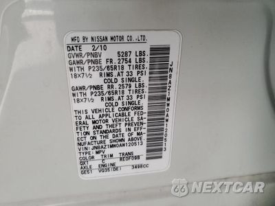 Zdjęcie 13 z 13 samochodu: 2010 NISSAN MURANO S VIN:JN8AZ1MW0AW120513 - miniatura
