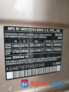 Zdjęcie 14 z 14 samochodu: 2005 MERCEDES-BENZ ML 500 VIN:4JGAB75E95A539368 - miniatura