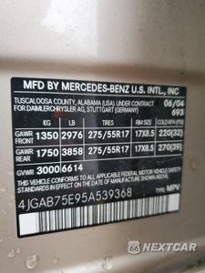 Zdjęcie 14 z 14 samochodu: 2005 MERCEDES-BENZ ML 500 VIN:4JGAB75E95A539368 - miniatura