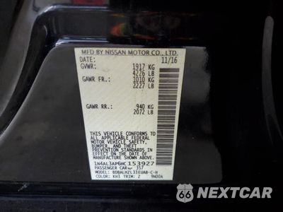 Zdjęcie 12 z 14 samochodu: 2017 NISSAN ALTIMA 2.5 VIN:1N4AL3AP6HC153927 - miniatura