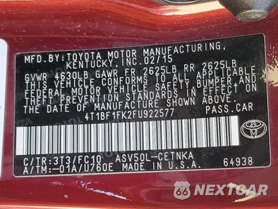 Zdjęcie 12 z 13 samochodu: 2015 TOYOTA CAMRY LE VIN:4T1BF1FK2FU922577 - miniatura