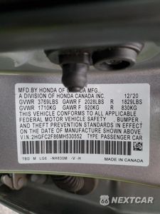 Zdjęcie 12 z 13 samochodu: 2021 HONDA CIVIC SPORT VIN:2HGFC2F86MH530552 - miniatura