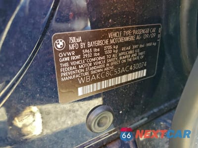 Zdjęcie 12 z 13 samochodu: 2010 BMW 750 LI XDRIVE VIN:WBAKC8C53AC430074 - miniatura