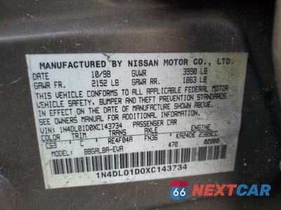 Zdjęcie 12 z 12 samochodu: 1999 NISSAN ALTIMA XE VIN:1N4DL01D0XC143734 - miniatura