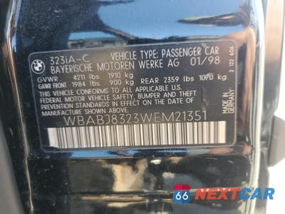 Zdjęcie 13 z 14 samochodu: 1998 BMW 323 IC AUTOMATIC VIN:WBABJ8323WEM21351 - miniatura