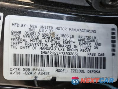 Zdjęcie 12 z 12 samochodu: 2007 TOYOTA COROLLA CE VIN:1NXBR32E47Z933651 - miniatura