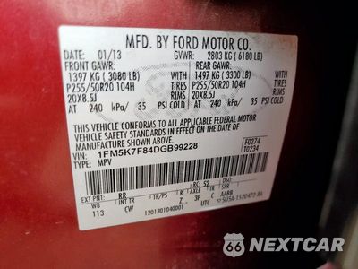 Zdjęcie 14 z 14 samochodu: 2013 FORD EXPLORER L VIN:1FM5K7F84DGB99228 - miniatura