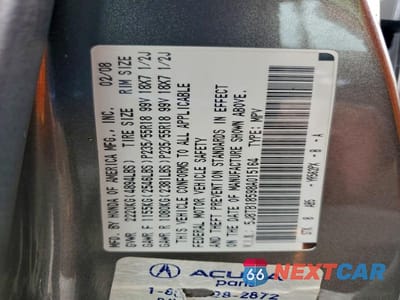 Zdjęcie 12 z 12 samochodu: 2008 ACURA RDX TECHNOLOGY VIN:5J8TB18598A015164 - miniatura