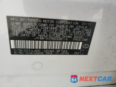 Zdjęcie 12 z 12 samochodu: 2011 LEXUS ES 350 VIN:JTHBK1EG9B2438116 - miniatura