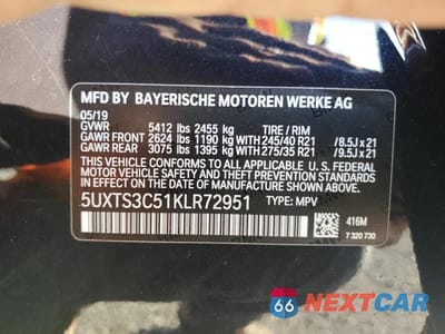 Zdjęcie 14 z 14 samochodu: 2019 BMW X3 VIN:5UXTS3C51KLR72951 - miniatura