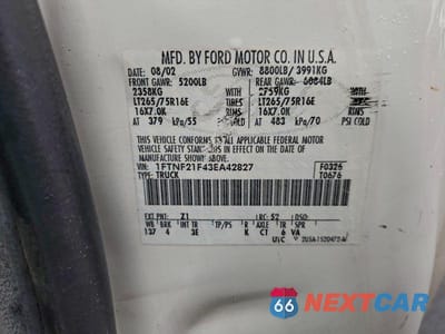 Zdjęcie 12 z 12 samochodu: 2003 FORD F250 SUPER DUTY VIN:1FTNF21F43EA42827 - miniatura