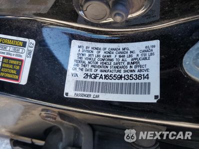 Zdjęcie 12 z 12 samochodu: 2009 HONDA CIVIC LX VIN:2HGFA16559H353814 - miniatura