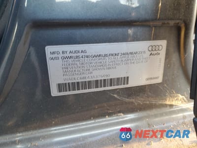 Zdjęcie 12 z 13 samochodu: 2003 AUDI A4 1.8T QUATTRO VIN:WAULC68E43A375490 - miniatura