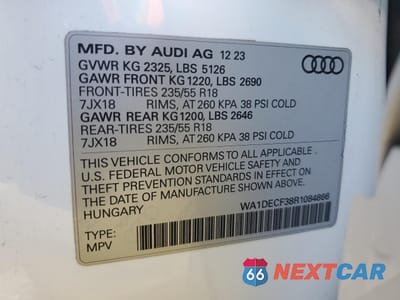 Zdjęcie 13 z 13 samochodu: 2024 AUDI Q3 PREMIUM S LINE 45 VIN:WA1DECF38R1084866 - miniatura