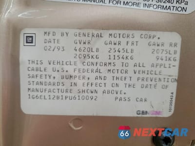 Zdjęcie 12 z 12 samochodu: 1993 CADILLAC ELDORADO VIN:1G6EL12B1PU610092 - miniatura