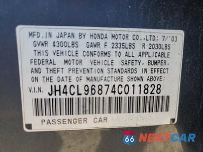 Zdjęcie 13 z 13 samochodu: 2004 ACURA TSX VIN:JH4CL96874C011828 - miniatura