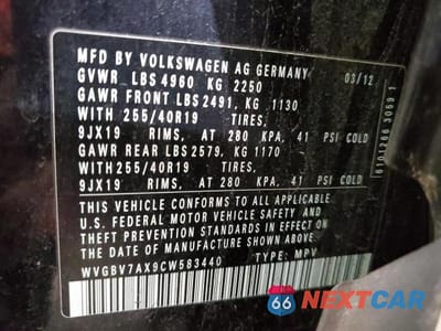 Zdjęcie 13 z 13 samochodu: 2012 VOLKSWAGEN TIGUAN S VIN:WVGBV7AX9CW583440 - miniatura