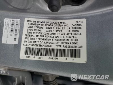 Zdjęcie 12 z 14 samochodu: 2016 HONDA CIVIC LX VIN:2HGFC2E56GH564633 - miniatura