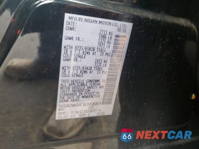 Zdjęcie 12 z 12 samochodu: 2017 NISSAN PATHFINDER S VIN:5N1DR2MM3HC608889 - miniatura