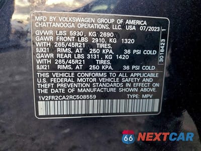 Zdjęcie 14 z 14 samochodu: 2024 VOLKSWAGEN ATLAS SEL PREMIUM R-LINE VIN:1V2FR2CA2RC508559 - miniatura