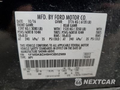 Zdjęcie 12 z 15 samochodu: 2017 FORD EXPLORER XLT VIN:1FM5K8DH9HGB02989 - miniatura