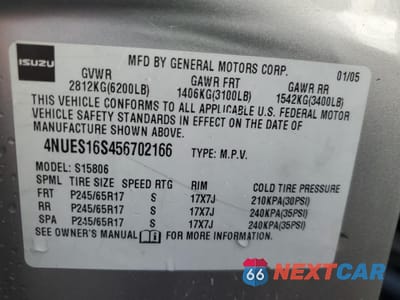 Zdjęcie 13 z 14 samochodu: 2005 ISUZU ASCENDER S VIN:4NUES16S456702166 - miniatura