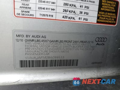 Zdjęcie 12 z 12 samochodu: 2011 AUDI A3 VIN:WAUKJAFM0BA099533 - miniatura