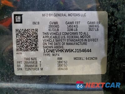 Zdjęcie 14 z 15 samochodu: 2019 CHEVROLET TRAVERSE LT VIN:1GNEVHKW6KJ154644 - miniatura