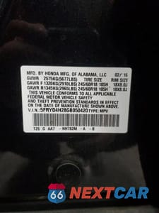 Zdjęcie 13 z 13 samochodu: 2016 ACURA MDX VIN:5FRYD4H28GB050420 - miniatura