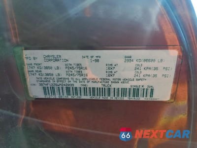 Zdjęcie 12 z 12 samochodu: 1998 DODGE RAM 1500 VIN:3B7HF12Z6WM242039 - miniatura