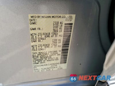 Zdjęcie 13 z 13 samochodu: 2017 NISSAN MURANO S VIN:5N1AZ2MG4HN149096 - miniatura