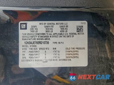Zdjęcie 13 z 13 samochodu: 2014 CHEVROLET SUBURBAN K1500 LT VIN:1GNSKJE76ER210739 - miniatura