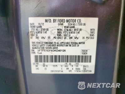 Zdjęcie 12 z 12 samochodu: 2013 FORD F150 SUPER CAB VIN:1FTFX1EF6DKD40126 - miniatura