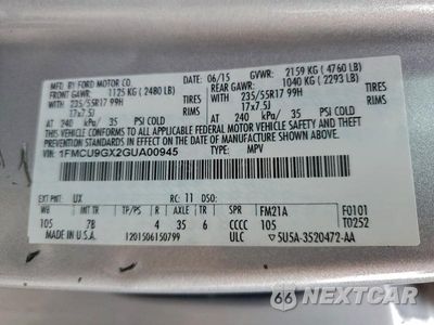 Zdjęcie 25 z 26 samochodu: 2016 FORD ESCAPE VIN:1FMCU9GX2GUA00945 - miniatura