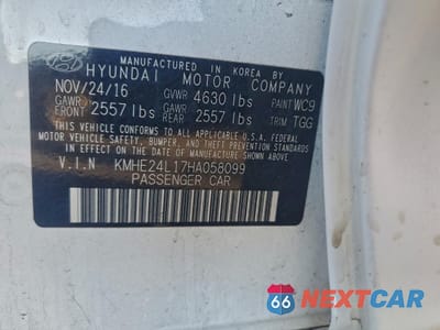 Zdjęcie 12 z 12 samochodu: 2017 HYUNDAI SONATA HYBRID VIN:KMHE24L17HA058099 - miniatura