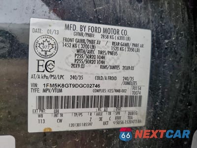 Zdjęcie 13 z 13 samochodu: 2013 FORD EXPLORER SPORT VIN:1FM5K8GT9DGC02746 - miniatura