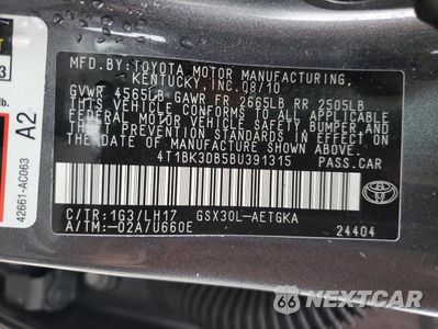 Zdjęcie 12 z 14 samochodu: 2011 TOYOTA AVALON BASE VIN:4T1BK3DB5BU391315 - miniatura