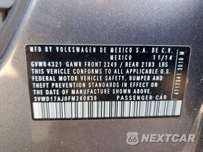 Zdjęcie 12 z 12 samochodu: 2015 VOLKSWAGEN JETTA SE VIN:3VWD17AJ0FM260836 - miniatura