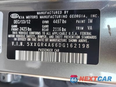 Zdjęcie 12 z 12 samochodu: 2013 KIA OPTIMA SX VIN:5XXGR4A66DG162198 - miniatura