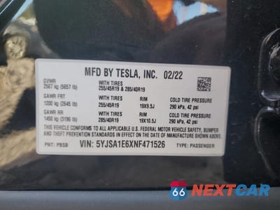 Zdjęcie 13 z 14 samochodu: 2022 TESLA MODEL S VIN:5YJSA1E6XNF471526 - miniatura