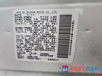 Zdjęcie 13 z 13 samochodu: 2011 NISSAN MURANO S VIN:JN8AZ1MU7BW066823 - miniatura