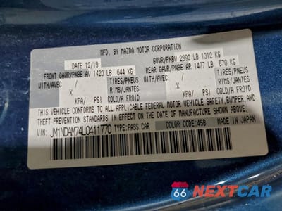 Zdjęcie 13 z 13 samochodu: 2020 MAZDA MX-5 MIATA GRAND TOURING VIN:JM1NDAM74L0411770 - miniatura