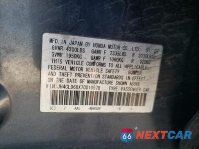 Zdjęcie 12 z 12 samochodu: 2007 ACURA TSX VIN:JH4CL968X7C010578 - miniatura