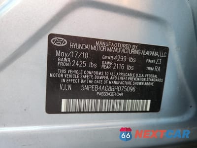 Zdjęcie 12 z 12 samochodu: 2011 HYUNDAI SONATA GLS VIN:5NPEB4AC8BH075096 - miniatura