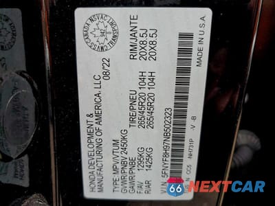 Zdjęcie 14 z 14 samochodu: 2022 HONDA PASSPORT TOURING VIN:5FNYF8H97NB502323 - miniatura