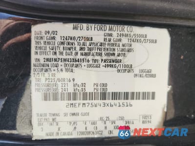 Zdjęcie 12 z 13 samochodu: 2003 MERCURY GRAND MARQUIS LS VIN:2MEFM75W43X641516 - miniatura