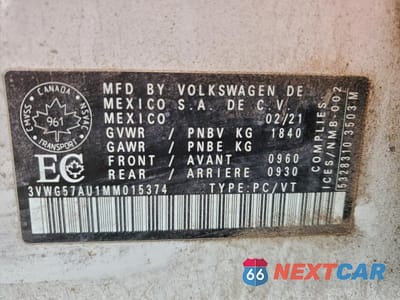 Zdjęcie 12 z 13 samochodu: 2021 VOLKSWAGEN GOLF VIN:3VWG57AU1MM015374 - miniatura