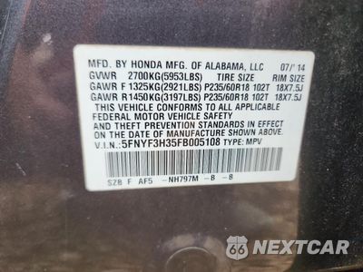Zdjęcie 13 z 14 samochodu: 2015 HONDA PILOT SE VIN:5FNYF3H35FB005108 - miniatura
