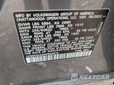 Zdjęcie 12 z 14 samochodu: 2022 VOLKSWAGEN ATLAS SE VIN:1V2KP2CA2NC553970 - miniatura