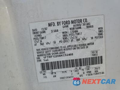 Zdjęcie 12 z 12 samochodu: 2008 FORD F150 VIN:1FTRF12208KC52468 - miniatura
